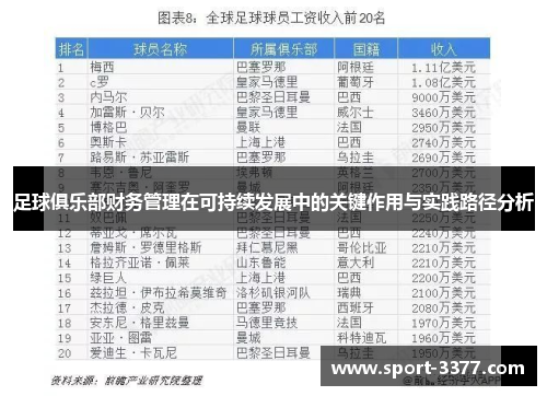 足球俱乐部财务管理在可持续发展中的关键作用与实践路径分析